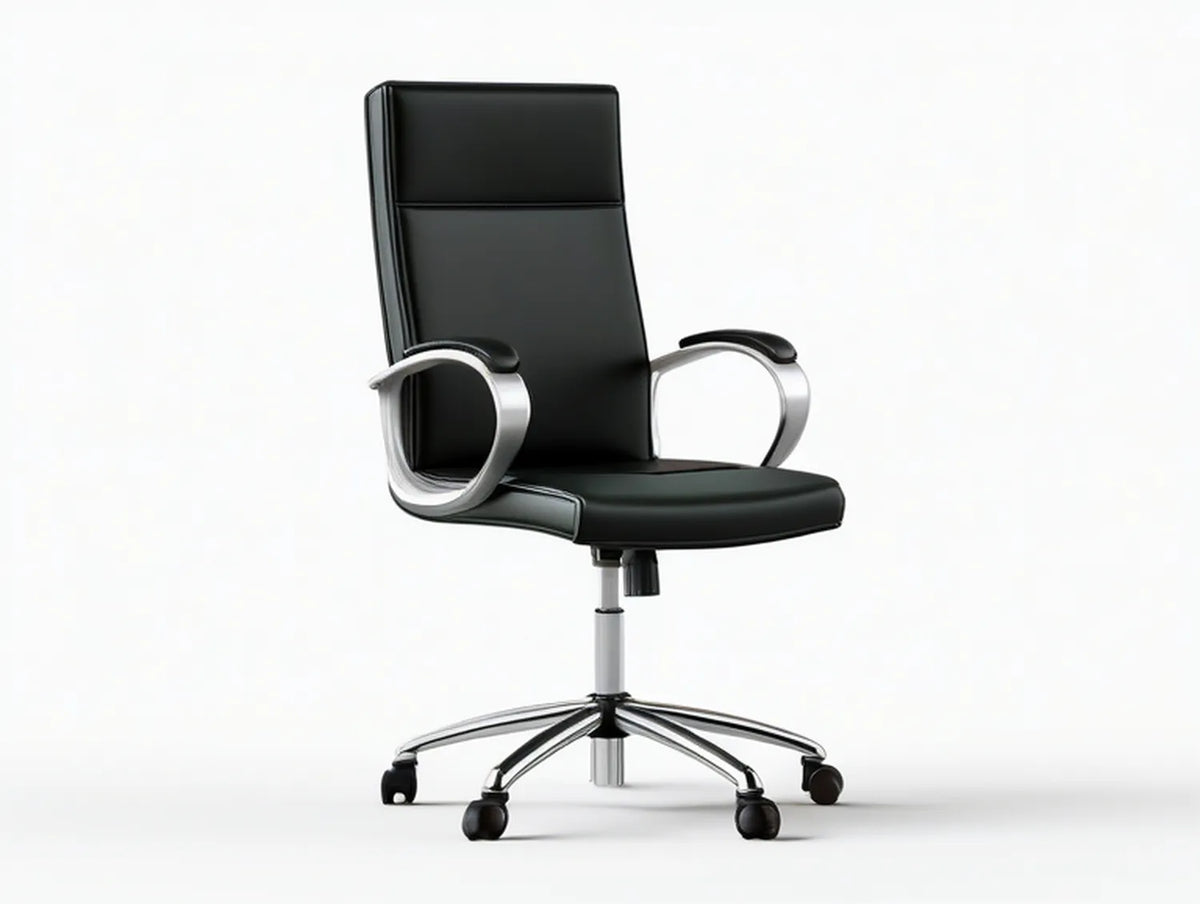Black and Silver High-Back Executive Office Chair, Adjustable Swivel PU Upholstery, 25.6 x 25.6 x 45.3-49.2 in