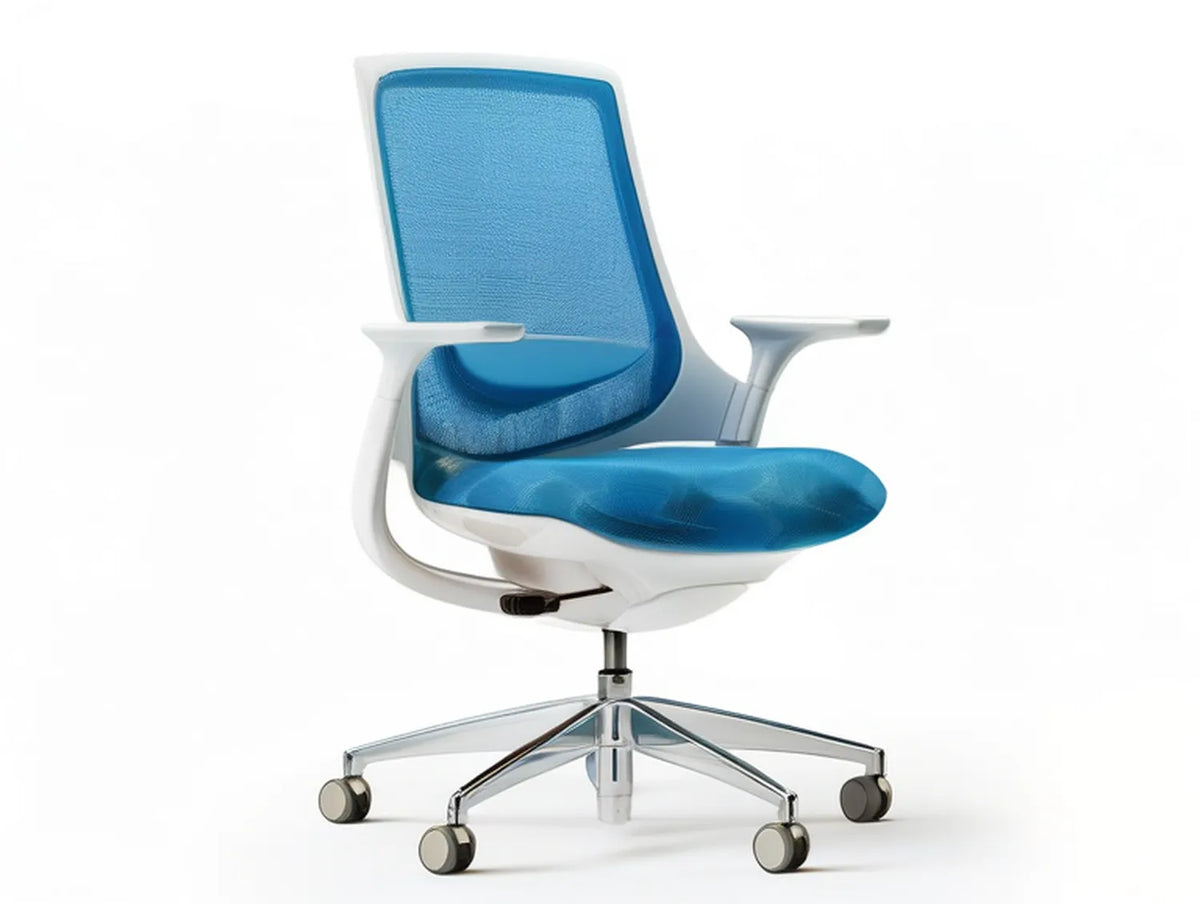 Ergonomic High-Back Mesh Office Chair with Lumbar Support, Blue/White/Chrome, 25.6 x 25.6 x 45.3 in