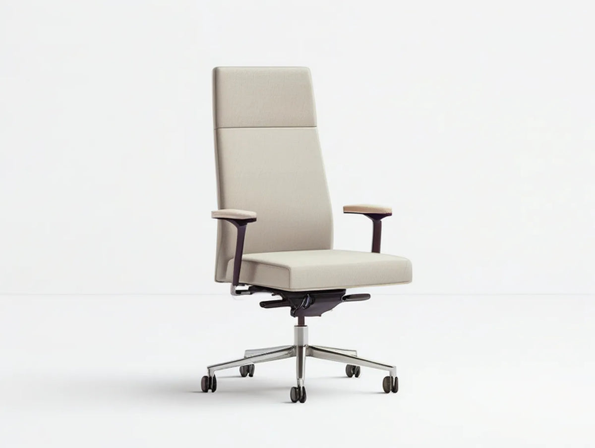 Light Beige High-Back Executive Office Chair with Padded Armrests, Tilt Function and Aluminum 5-Wheel Base, 25.6 x 26 x 44.5-48.4 in