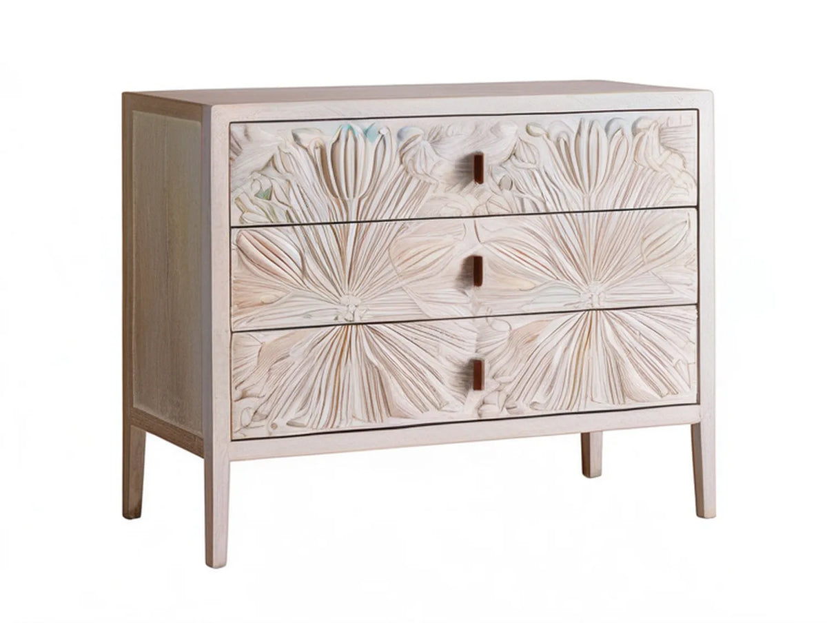 Whitewashed Mango Wood 3-Drawer Chest, 35.4 x 15.7 x 33.5 in