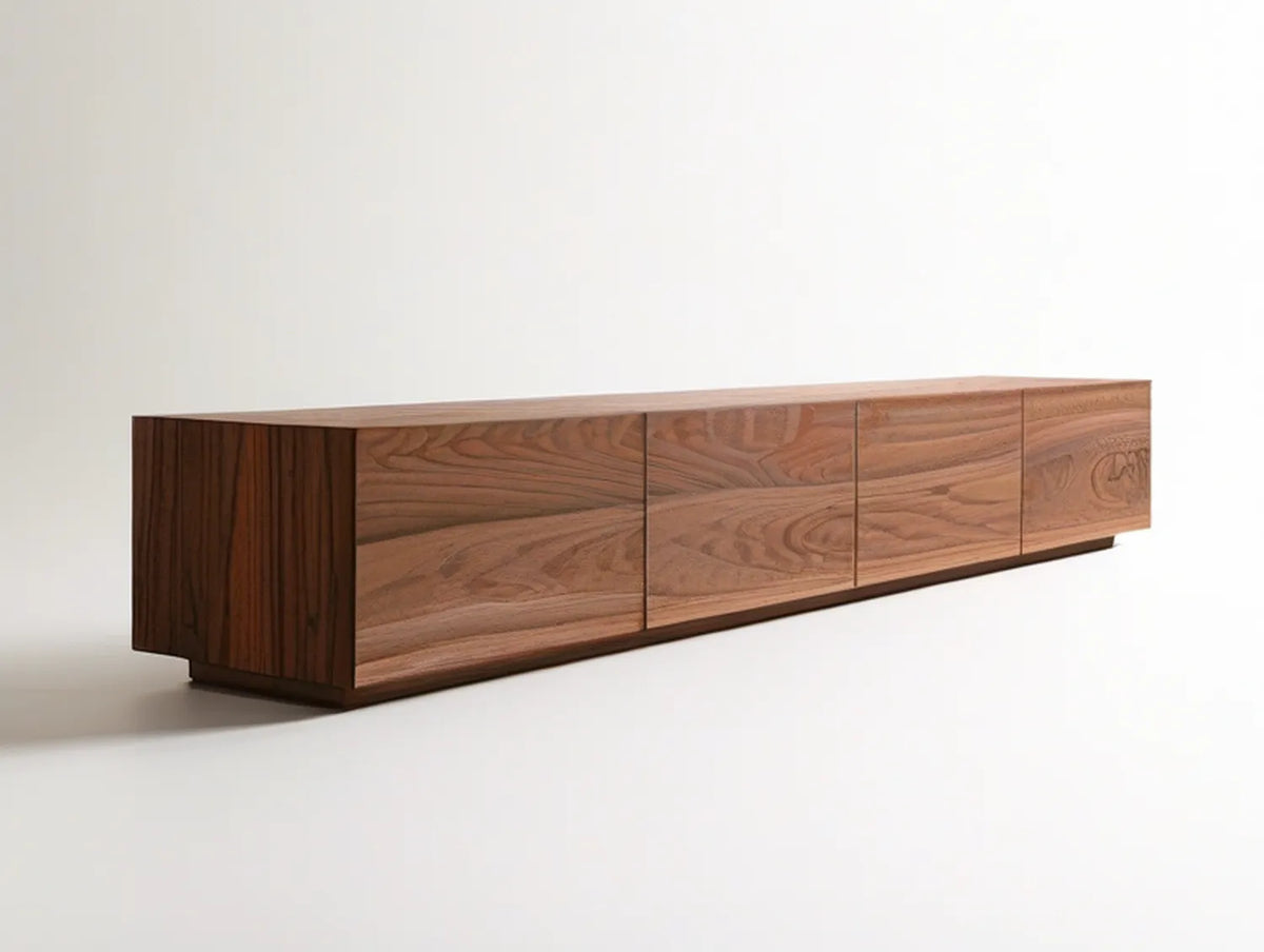 Walnut Veneer MDF TV Stand Media Console, 4 Doors, Brown, 78 x 16 x 18 in