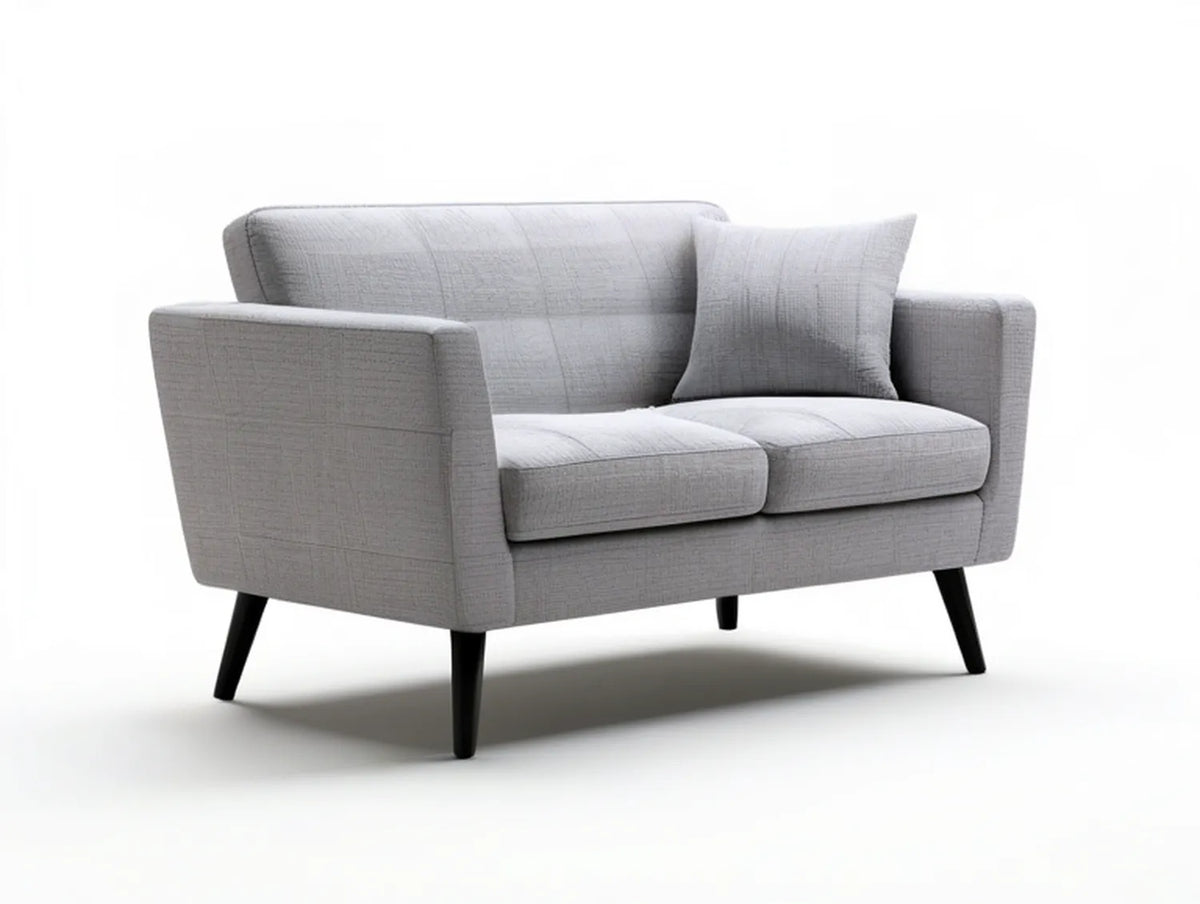 Mid-Century Modern Loveseat Sofa, 52 in W x 31 in D x 34 in H, Light Gray Polyester Upholstery with Black Legs