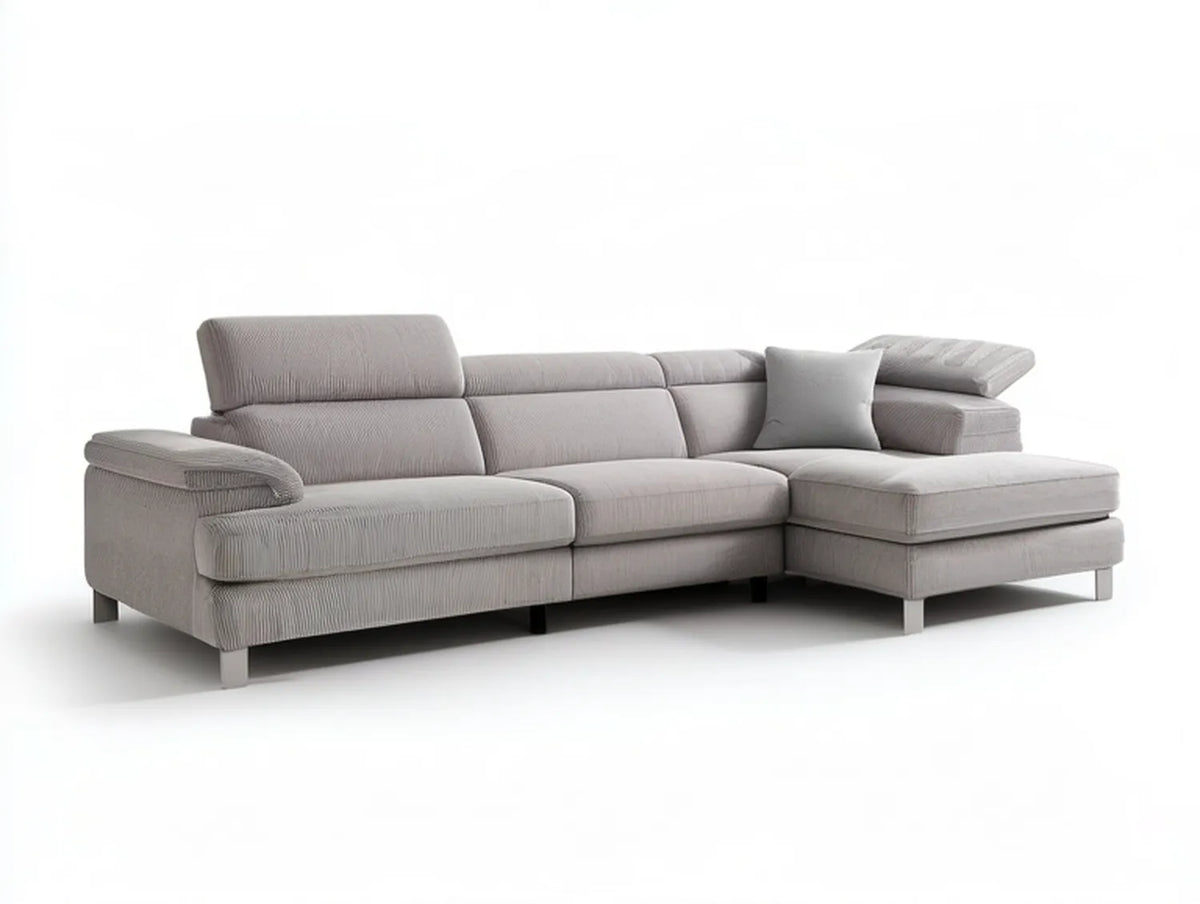 Light Gray Corduroy L-Shaped Sectional Sofa with Right-Facing Chaise, 110 x 65 x 35 in