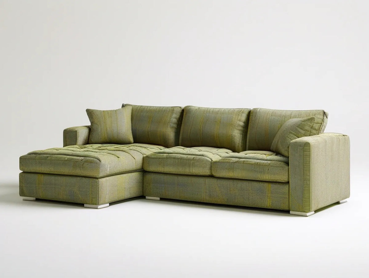 Olive Green Left-Facing Chaise Sectional Sofa, 112 x 63 x 34 in., Polyester Upholstery