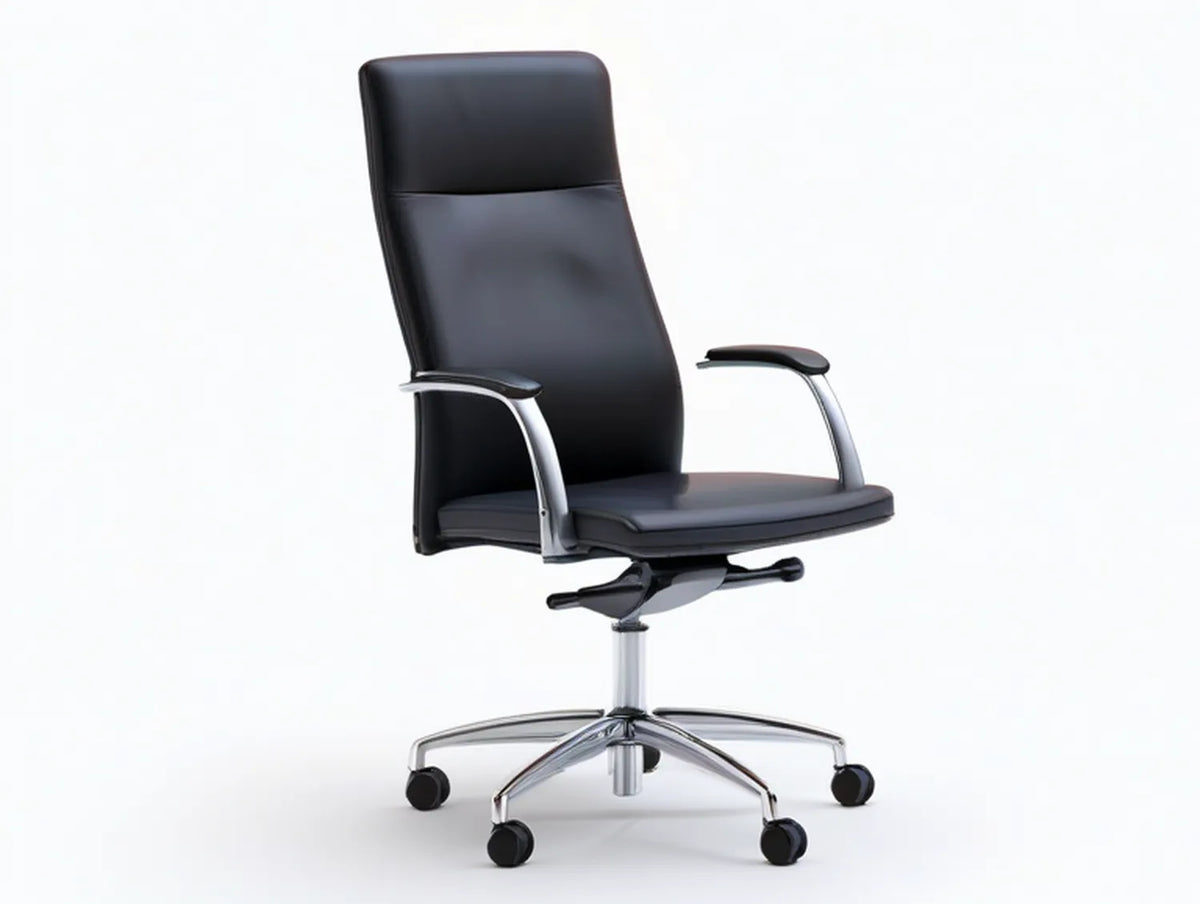 Black and Silver High-Back Executive Office Chair with Arms, 25.6 x 25.6 x 45.3-49.2 in