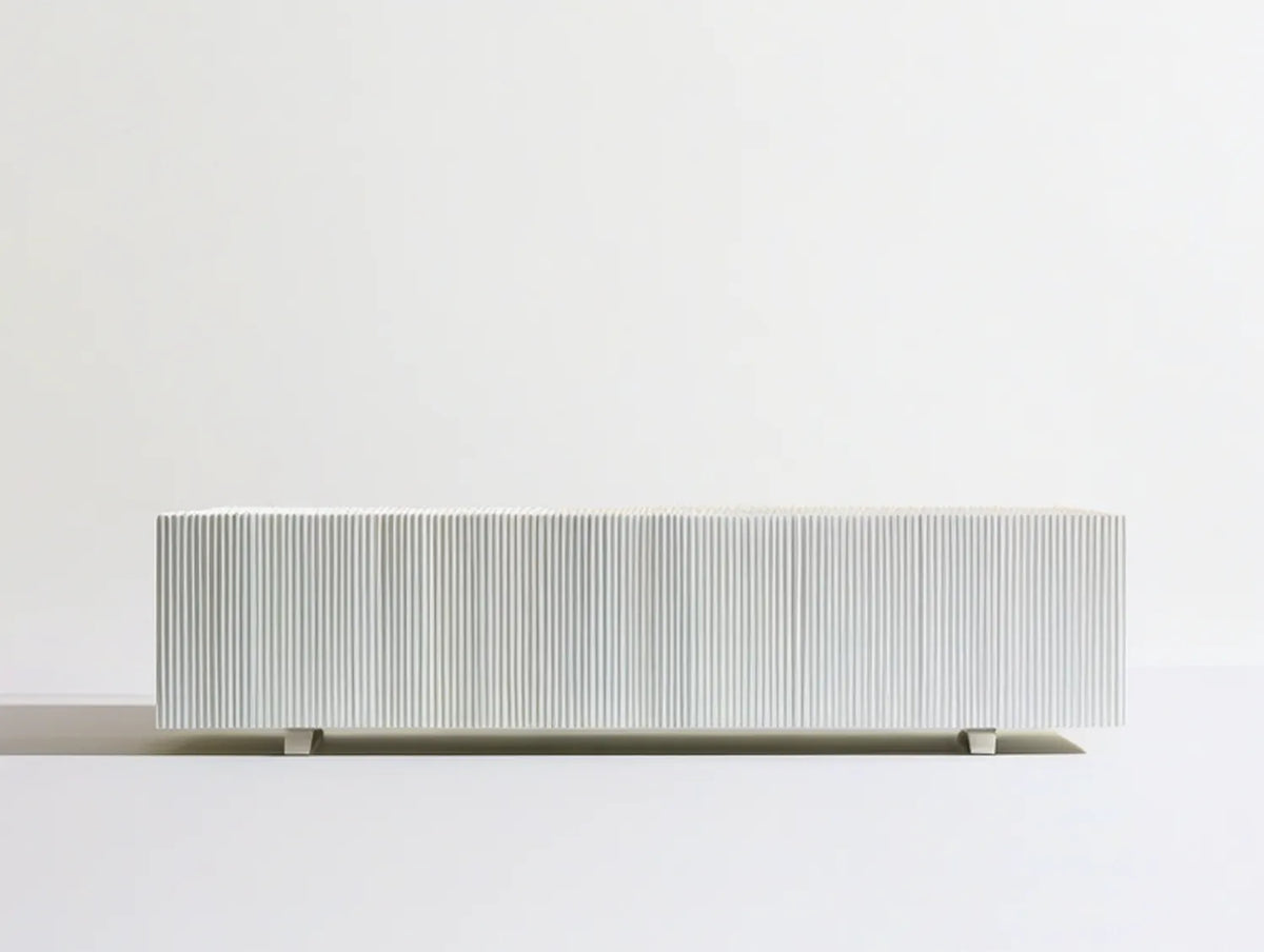 White Fluted MDF TV Stand with Enclosed Storage, 70.9 x 15.7 x 13.8 in