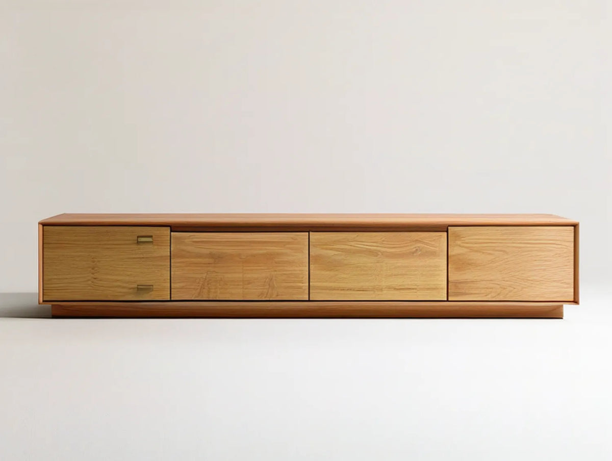 Light Oak TV Stand, 78.7 x 15.7 x 18.1 in, Oak Veneer and Solid Rubberwood Frame