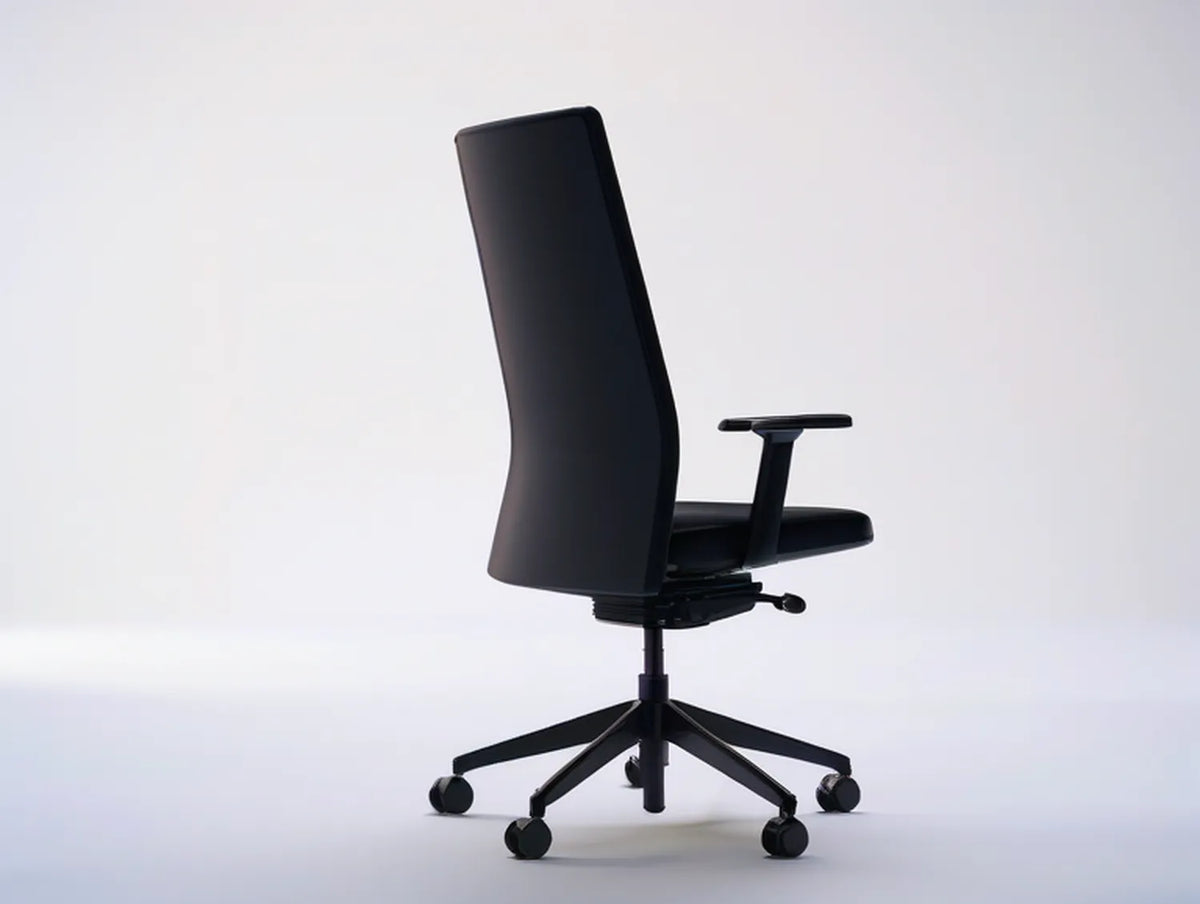Black High-Back Executive Chair with Fixed Armrests, PU Upholstery, 26 x 27.5 x 46.5-50.5 in