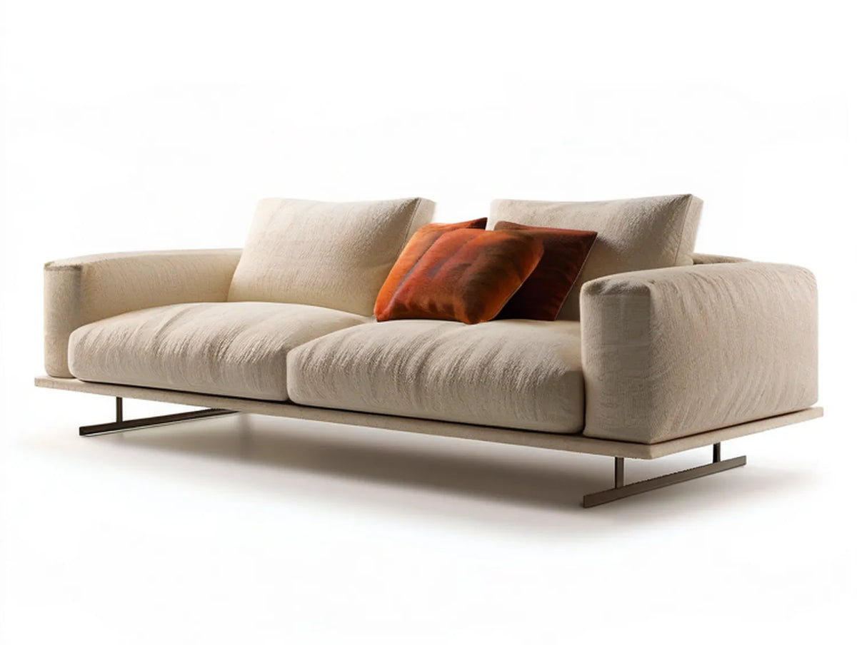 Cream Polyester Chenille 2-Seat Sofa with Dark Brown Steel Sled Legs, 86.6 x 37.4 x 31.5 in