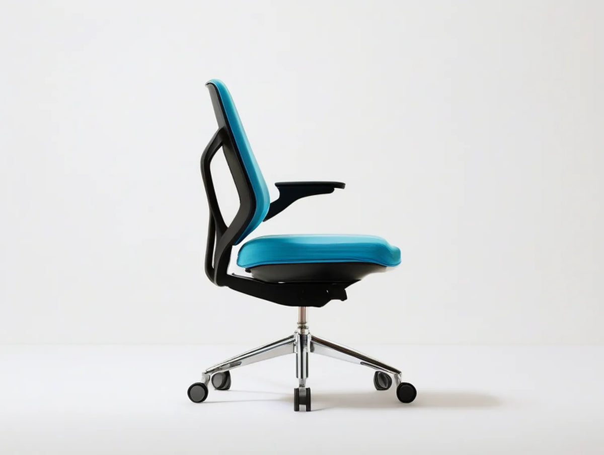 Ergonomic Swivel Office Chair with Fixed Armrests, Blue/Black/Silver, 25.6 x 25.6 x 39.4-43.3 in