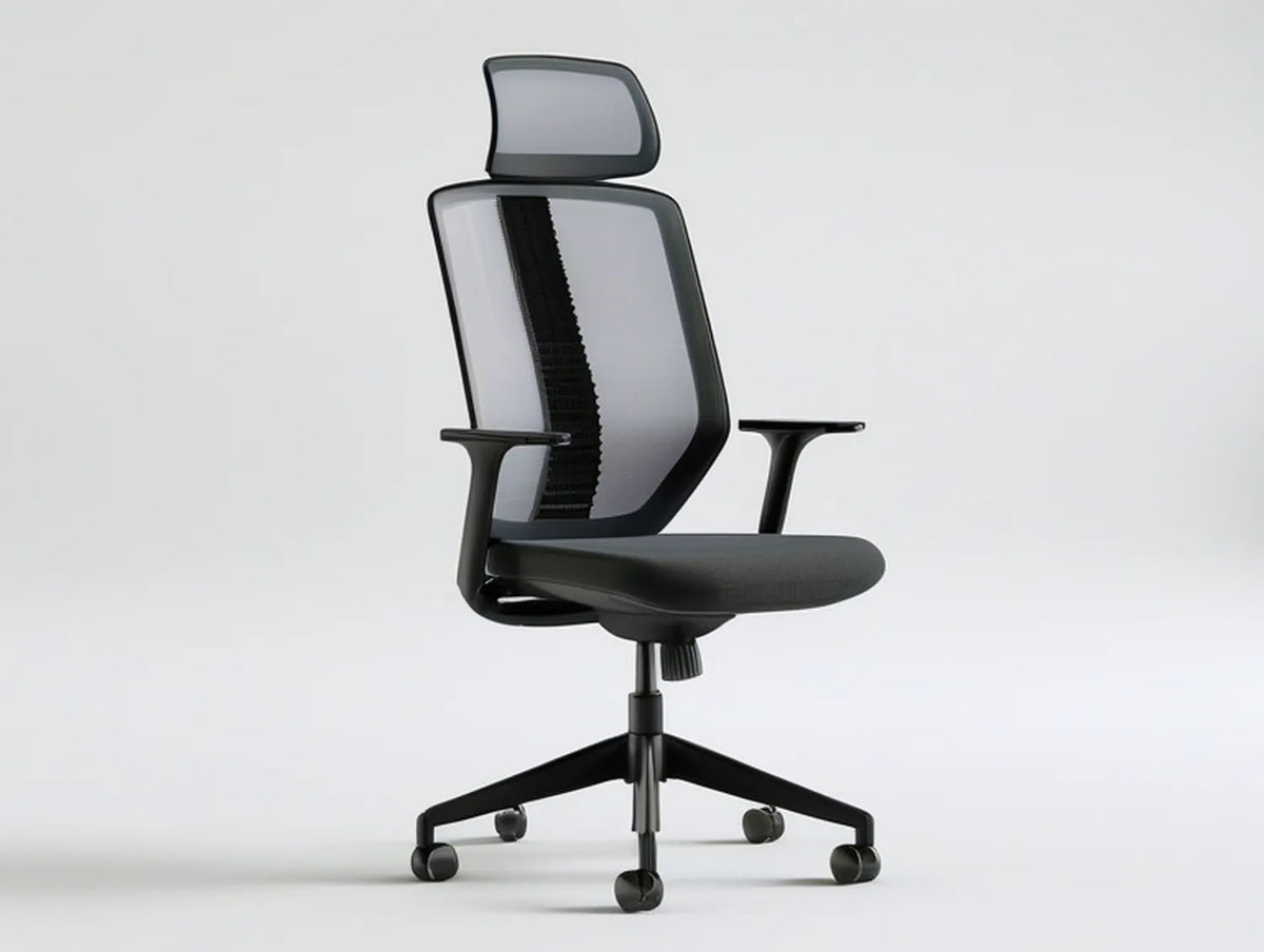 Ergonomic Mesh Office Chair with Adjustable Headrest, Black/Gray, 25.6 x 25.6 x 45.3-49.2 in