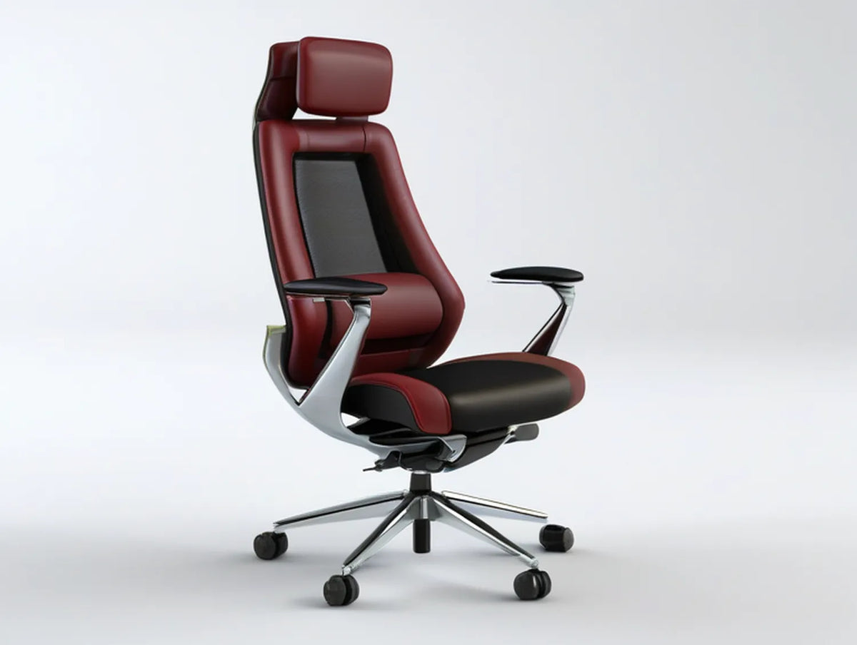 High-Back Executive Office Chair with Headrest, 27.5 x 27 x 47-51 in, Black/Burgundy/Silver